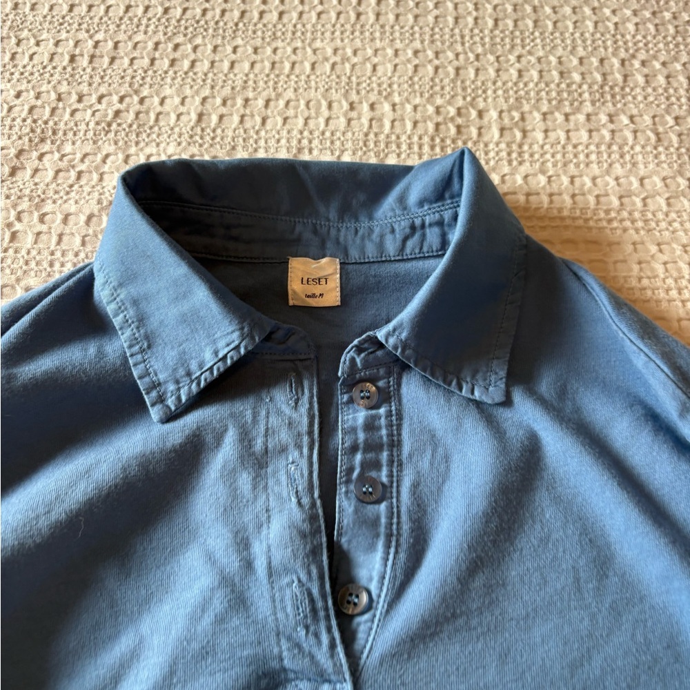 LESET Women’s Slate Blue Polo-Style Button Shirt